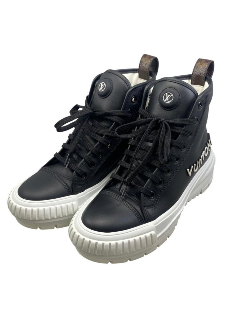 Louis Vuitton High Top Sneakers LV Squad Line 37 Leather Monogram Black White